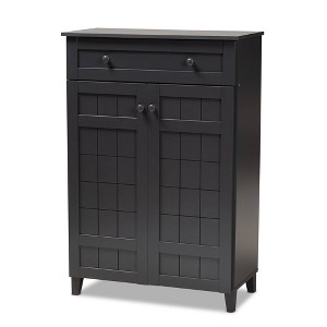 Baxton Studio Shelf Wood Shoe Storage Cabinet with Drawer Glidden Finished Black: MDF Entryway Organizer, Holds 15 Pairs - 1 of 4