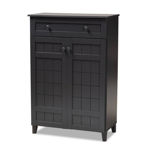 Shelf Wood Shoe Storage Cabinet With Drawer Glidden Finished Black