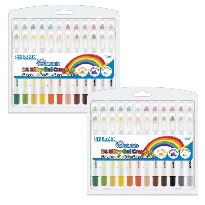 Bazic Products Washable Silky Gel Crayons, 24 Per Pack, 2 Packs, 1 of 2