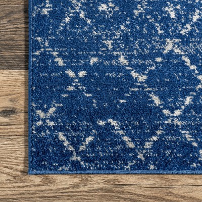 Distressed Moroccan Trellis 4' Square Blue Synthetic Area Rug