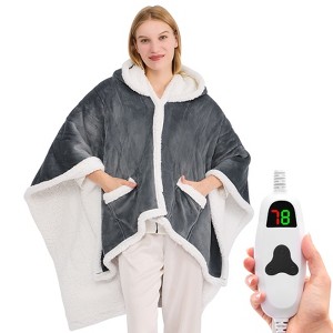 Inhand Wearable Heated Throw Blanket Shawl - 50"x60" Flannel Electric Robe Blanket Hoodie for Winter 5-Position Timer 10 Heating Levels - 1 of 4