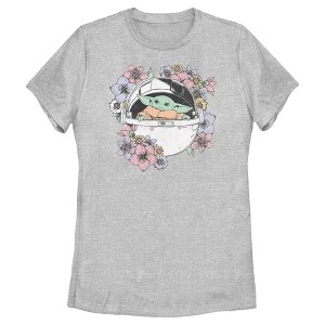 Women's Star Wars: The Mandalorian The Child Floral Bassinet T-Shirt - 1 of 4