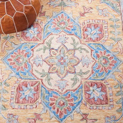 Ivory and Yellow Hand-Tufted Wool Area Rug, 5' x 8'