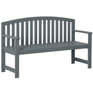 56" Outdoor Wood Bench, 2-Seater Garden Bench with Backrest and Armrest, Patio Bench for Patio, Porch, Poolside, Balcony - 1 of 4