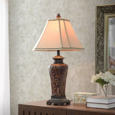 Zoey Table Lamp Crimson Finish - StyleCraft: Polyresin Base, Beige Polyester Shade, UL Listed, 3-Way Switch