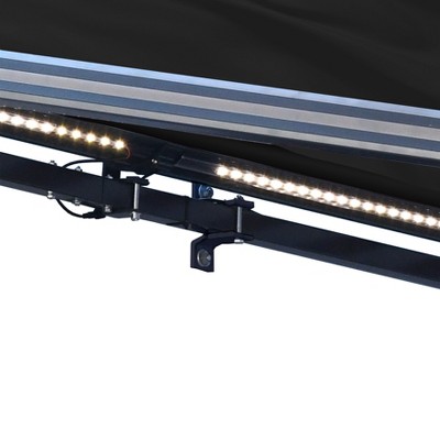 Black Semi-Cassette Motorized Patio Awning with LED Lights