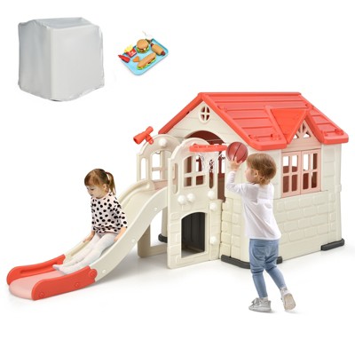 Infans Outdoor Play house and Slide Set for Kids w/ 7 PCS Toy Set & Waterproof Cover