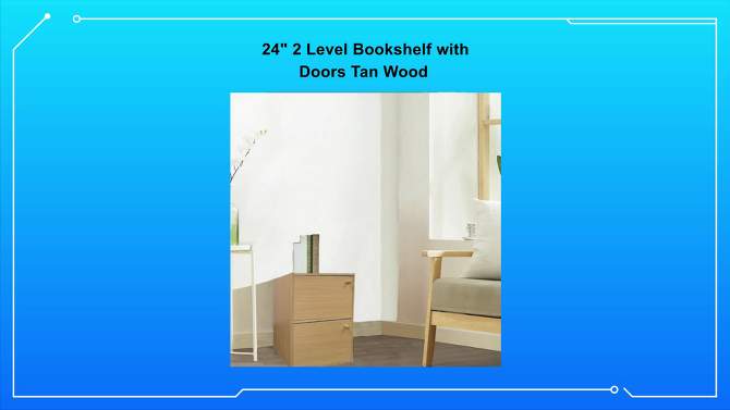 24" 2 Level Bookshelf with Doors Tan Wood - Ore International, 2 of 4, play video