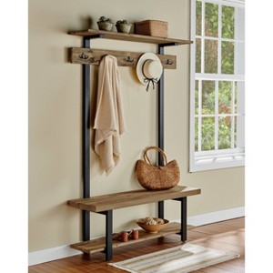 Pomona Entryway Hall Tree with Bench, Shelf and Coat Hooks - Alaterre Furniture - 1 of 4