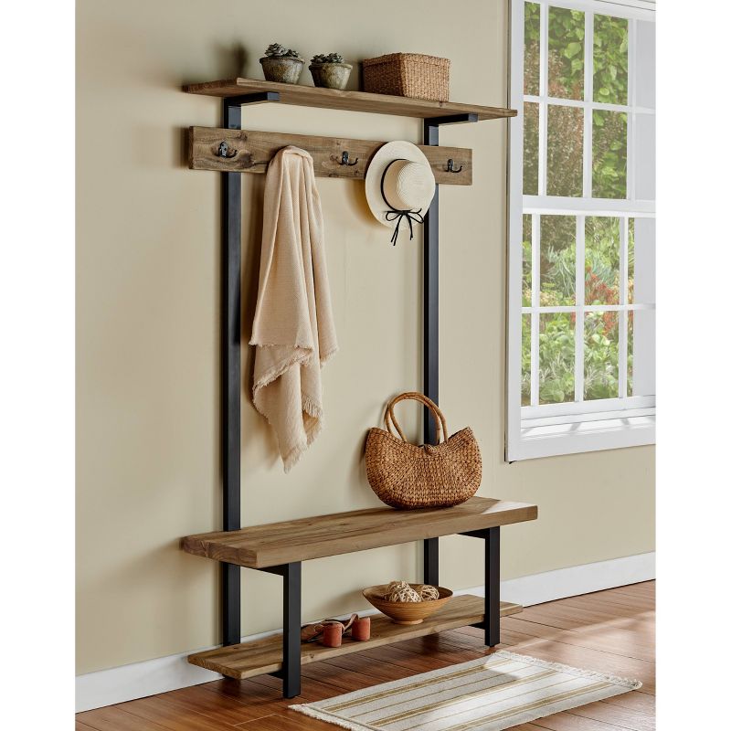 Pomona Entryway Hall Tree with Bench, Shelf and Coat Hooks - Alaterre Furniture, 3 of 10