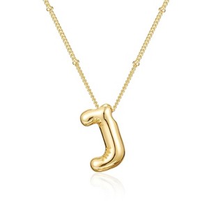 Bubble Letter Initial Necklace for Women, 14K Gold Plated Personalized Birthday Gift - 1 of 4