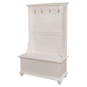Gabriel Traditional Entryway 4 Double Hooks Storage Bench Hall Tree White - Powell