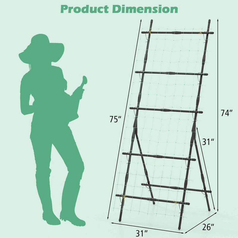 Costway 74" Garden Cucumber Trellis for Plant Climbing with PE-Coated Frame, Trellis Net, 3 of 11