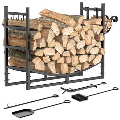 SUGIFT Firewood Rack, Fireplace Log Holder, Wood Steel Stove Bracket Stacking Rack, Outdoor Indoor Firewood Storage with Tools