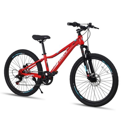 INFURNIC Bicycles Mountain Bike for Girls and Boys 24 Inch Shimano 6 Speed Suspension Fork Disc Brakes, Red, 61.42"*23.63"*36.62"