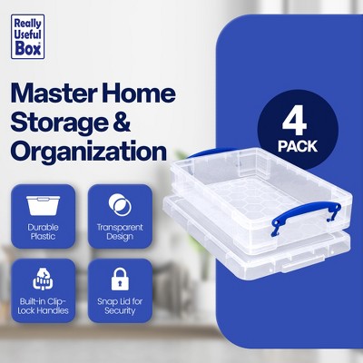 Clear Plastic Stackable Storage Containers with Blue Clip Lock Handles, 4-Pack