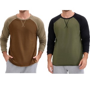 INSPIRE CHIC Men's Long Sleeves Tops Colorblock Casual Raglan T-Shirts 2 Packs - 1 of 4