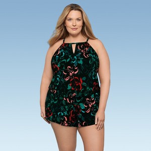 Aqua Green, Women's Keyhole Blouson Romper - 1 of 3