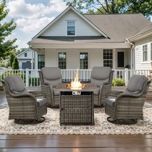 Belord Patio Swivel Chair Set of 4 with 30" Propane Fire Pit Table, Patio Furniture Set with High Back Swivel Rocker Patio Chairs and Firepit Table - 1 of 4
