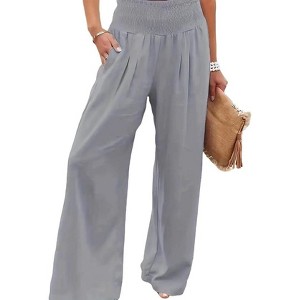 Coolmee Women's High Waisted Cotton Linen Palazzo Pants Wide Leg Long Lounge Pant Trousers with Pocket - 1 of 2
