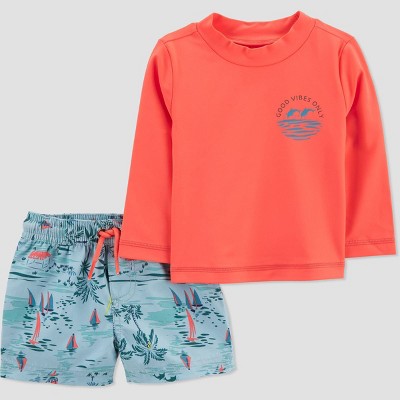 Image of Carter's Just One You® Baby Boys' 2pc Scenic Rash Guard Set - Blue 9M