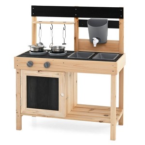 Infans Mud Kitchen Playset Outdoor Kids Pretend Play Kitchen w/2 Removable Sinks Faucet - 1 of 4