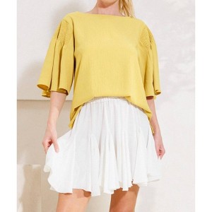 Women's Boat Neck Drop Shoulder With Smocking Blouse - Oddi - 1 of 2