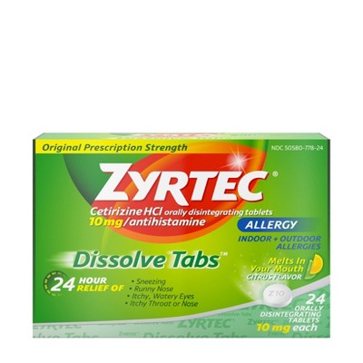 Zyrtec Allergy Relief Dissolve Tablets - Citrus Flavor - Cetirizine HCl - 24ct