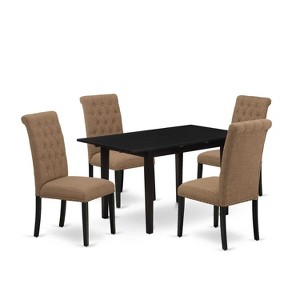 HomeStock 5-Pc Black Solid Wood Top - Rectangular Button Tufted Upholstered Dining Room Set with Butterfly Leaf - Seats 4 - 1 of 4