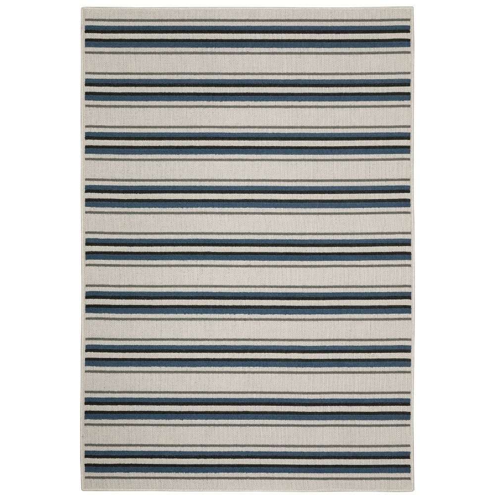 Photos - Area Rug 6'7"x9'2" Trinity Textured Multi-striped Patio  Beige/Blue - Capti