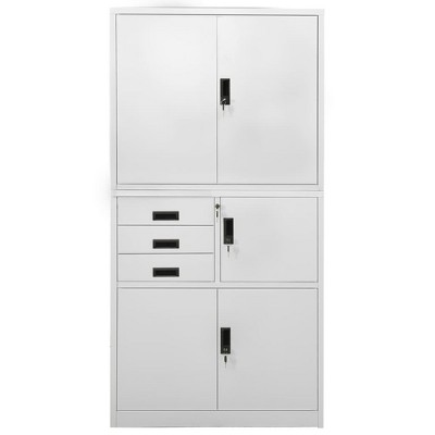 vidaXL Gray Steel Office Cabinet - Versatile Document Storage Solution with Adjustable Shelves and Locker - 35.4"x15.7"x70.9"