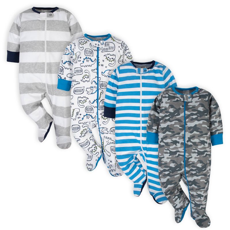 Onesies Brand Baby Boys' Long Sleeve Footed Sleepers, 4-pack, 1 of 10