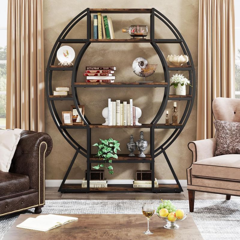 Tribesigns 6-tier Bookshelf, 69" Oval Triple Wide Bookcase, Industrial Open Display Rack Plant Stand for Living Room, Bedroom, Home Office, 4 of 10