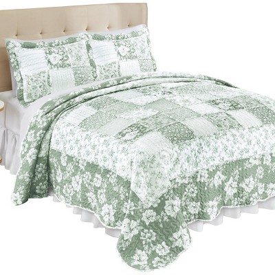 Collections Etc Eden Floral Patchwork Scalloped Edge Quilt