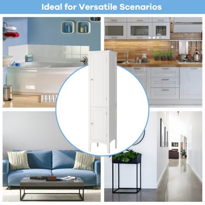 Tall White MDF Freestanding Storage Cabinet with 5 Shelves and 2 Doors