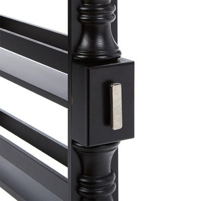 Slim Black Wooden Rolling Kitchen Cart with 4 Shelves