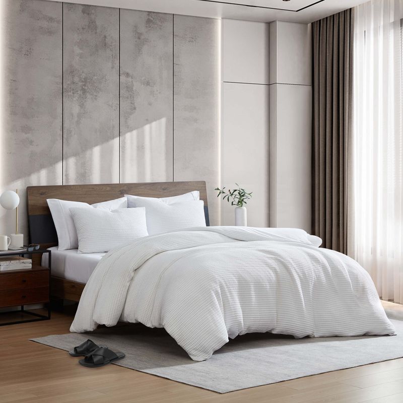 Kenneth Cole New York Textured Duvet Cover & Sham Sets (Solid Waffle-White)-Full/Queen, 1 of 10