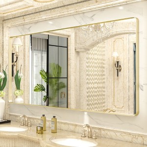 Apmir 72 in. W x 36 in. H Rectangular Aluminum Alloy Framed and Tempered Glass Wall Mirror in Brushed Gold - 1 of 4