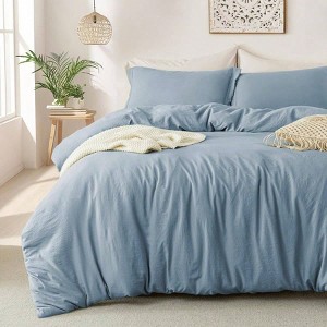 Soft Duvet Cover - 100 Washed Microfiber Haze Blue Set with Zipper Corner Ties No Comforter - 1 of 4