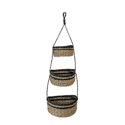 3-tiered Hanging Basket Black Seagrass & Rope By Foreside Home & Garden ...