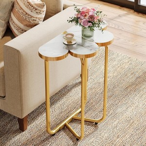 Lantine 26" Narrow Side Table, Half-Flower Accent Side Table with Stylish Gold Frame,  Faux Marble Nightstand for Bedroom White and Gold - 1 of 4