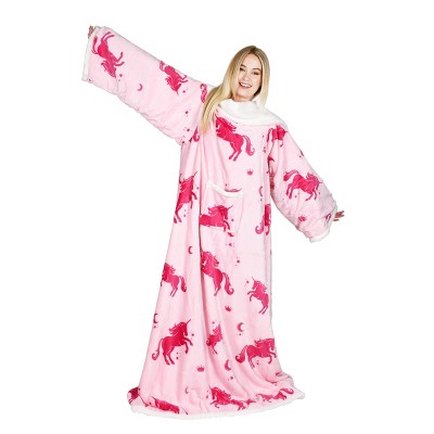 Pink Unicorn Fleece Sherpa Hooded Wearable Blanket