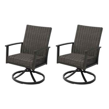 Four Seasons Courtyard Nantucket All Weather Woven Swivel Rocker Outdoor Dining Chair with Durable Steel Frame, Dark Brown (2 Pack)