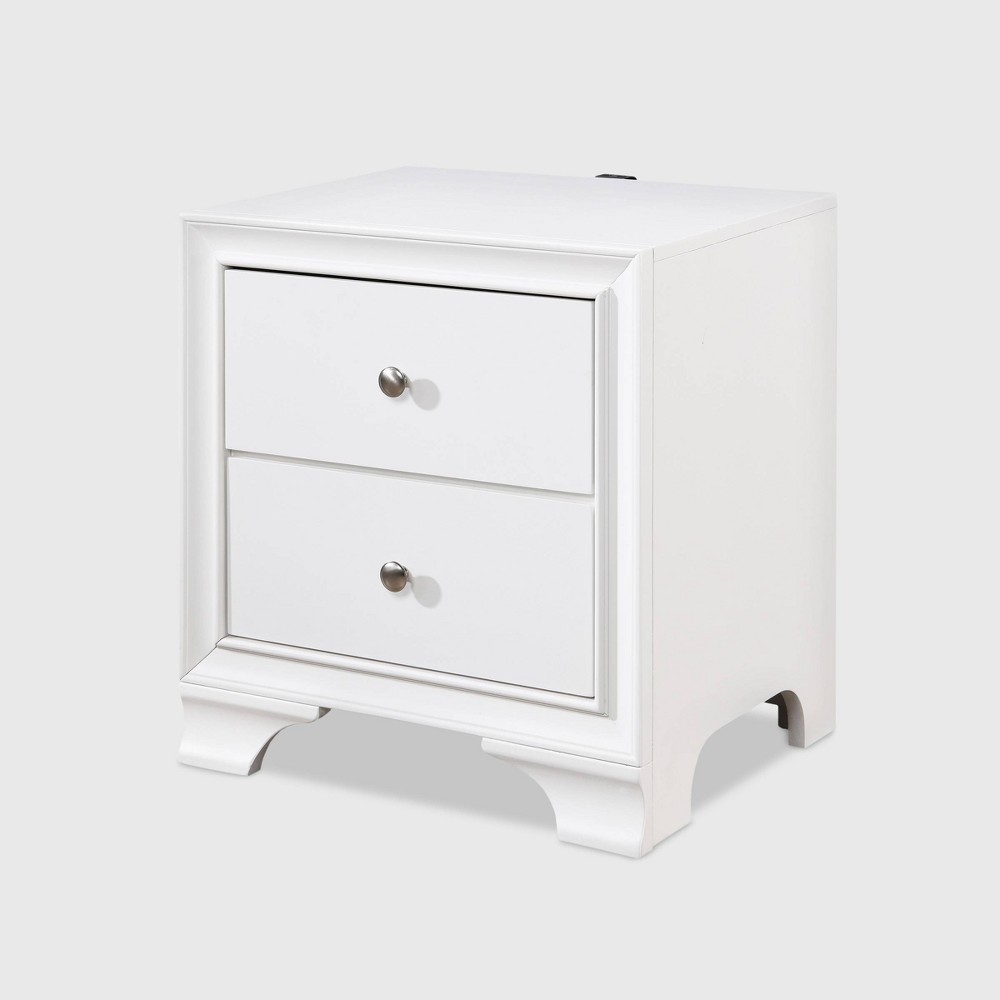 Photos - Storage Сabinet ClickDecor Edmond 2 Drawer Nightstand with USB White: Contemporary Style, MDF Construction, USB Port