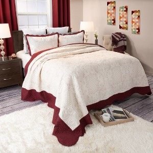 Juliette Paisley Embroidered Quilt Set (Twin) Deep Red 2pc - Yorkshire Home