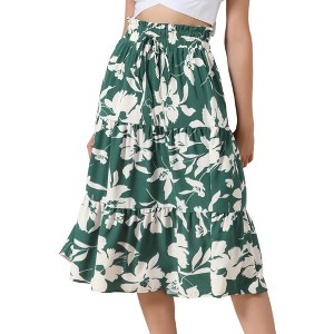 INSPIRE CHIC Women's Boho Floral Summer Elastic Waist Dressy Casual A-line Midi Skirts - 1 of 4