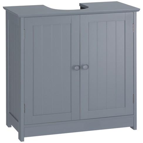 kleankin Modern Under Sink Cabinet with 2 Doors, Pedestal Under Sink  Bathroom Cupboard with Adjustable Shelves, gray