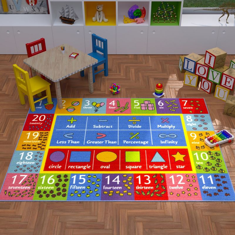 KC CUBS Boy & Girl Kids Math Symbols, Numbers & Shapes Educational Learning & Fun Game Play Area Nursery Bedroom Classroom Rug Carpet, 2 of 10