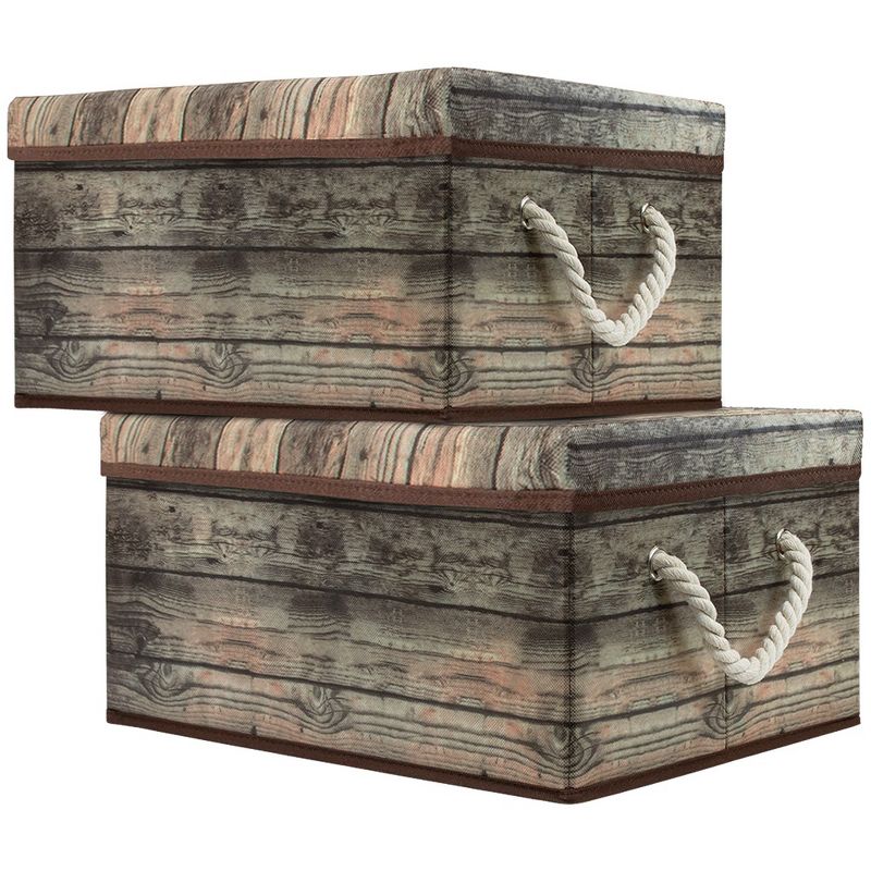 Sorbus Storage Box with Carry Handles and Lid - Wooden Pattern, 2 Pack, 1 of 6