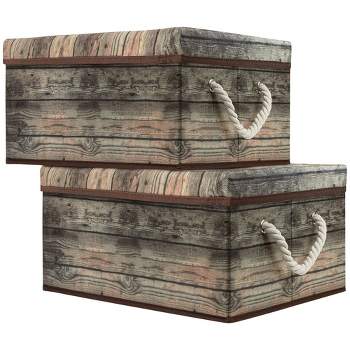Sorbus Storage Box with Carry Handles and Lid - Wooden Pattern, 2 Pack